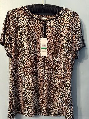 Calvin Klein Leopard Print Short Sleeve Tee with Black Trim
